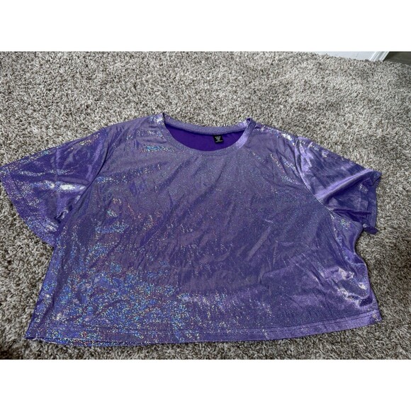 SHEIN Curve 3XL Purple Iridescent Mesh Crop Top Short Sleeve NWT - Picture 4 of 6